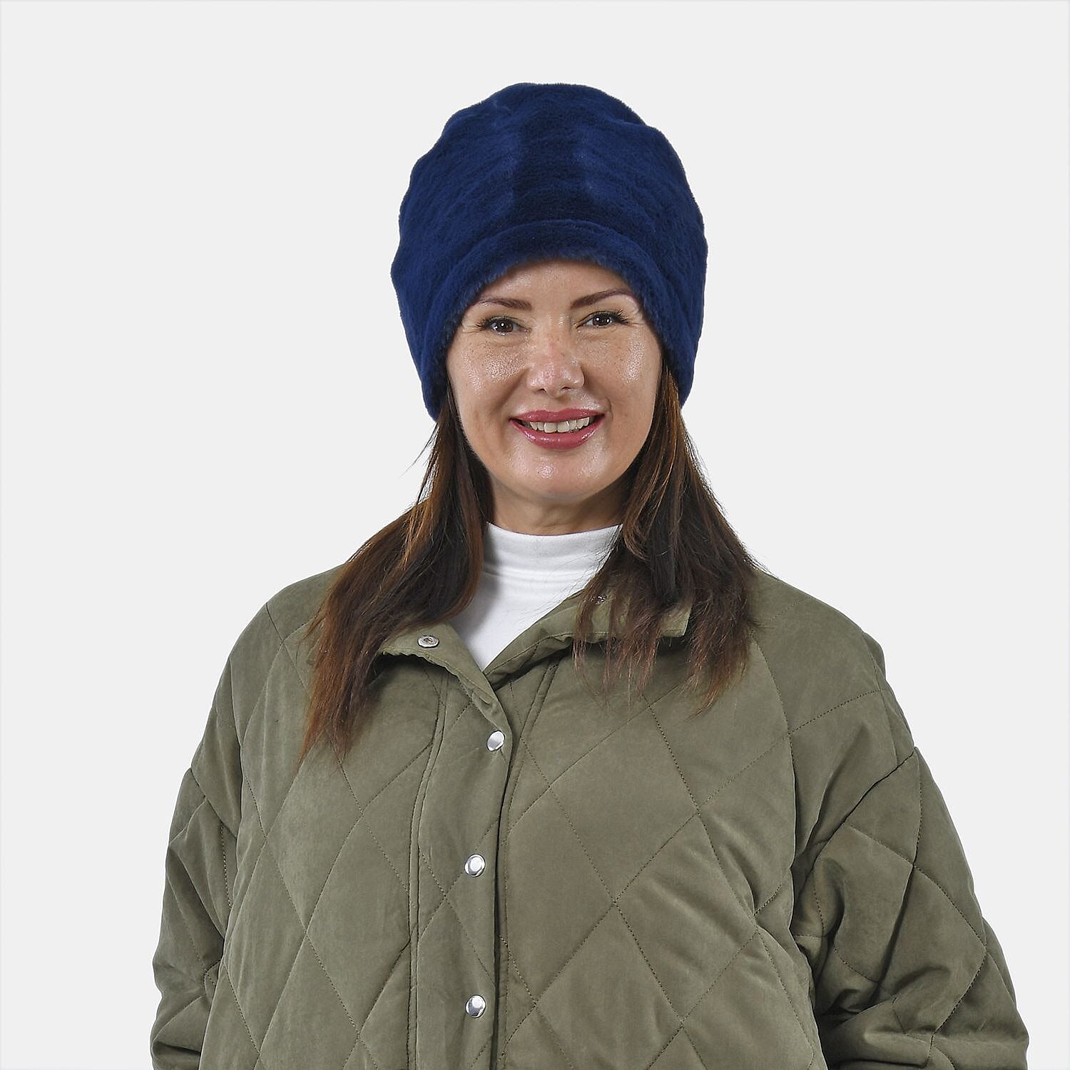 Faux Fur Snood with Drawstring (Size 35x28 Cm) - Navy