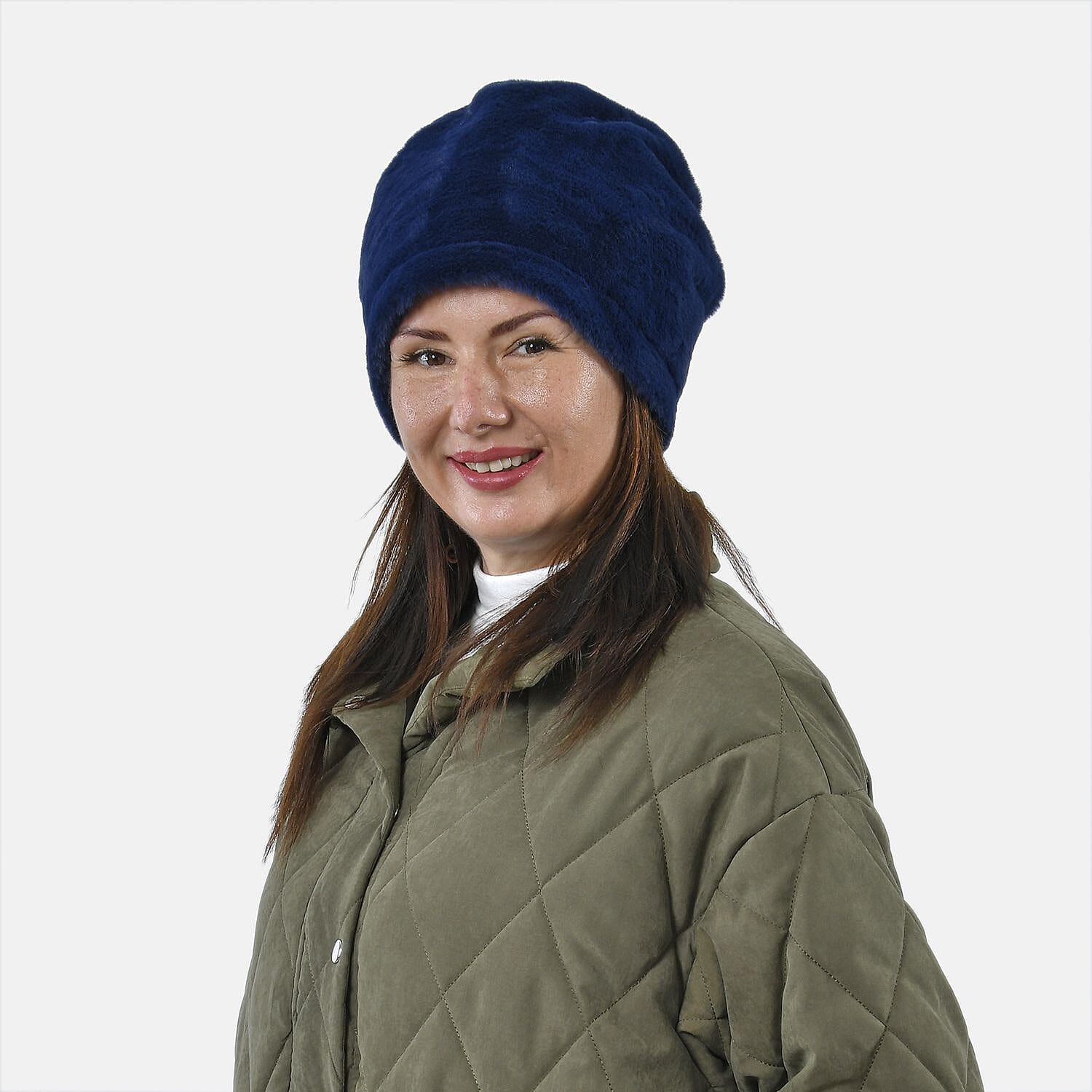 Faux Fur Snood with Drawstring (Size 35x28 Cm) - Navy