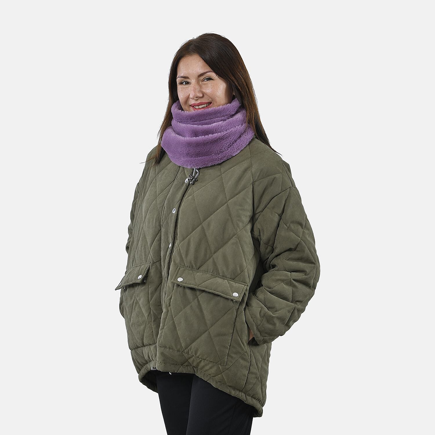 Faux Fur Snood with Drawstring (Size 35x28 Cm) - Purple