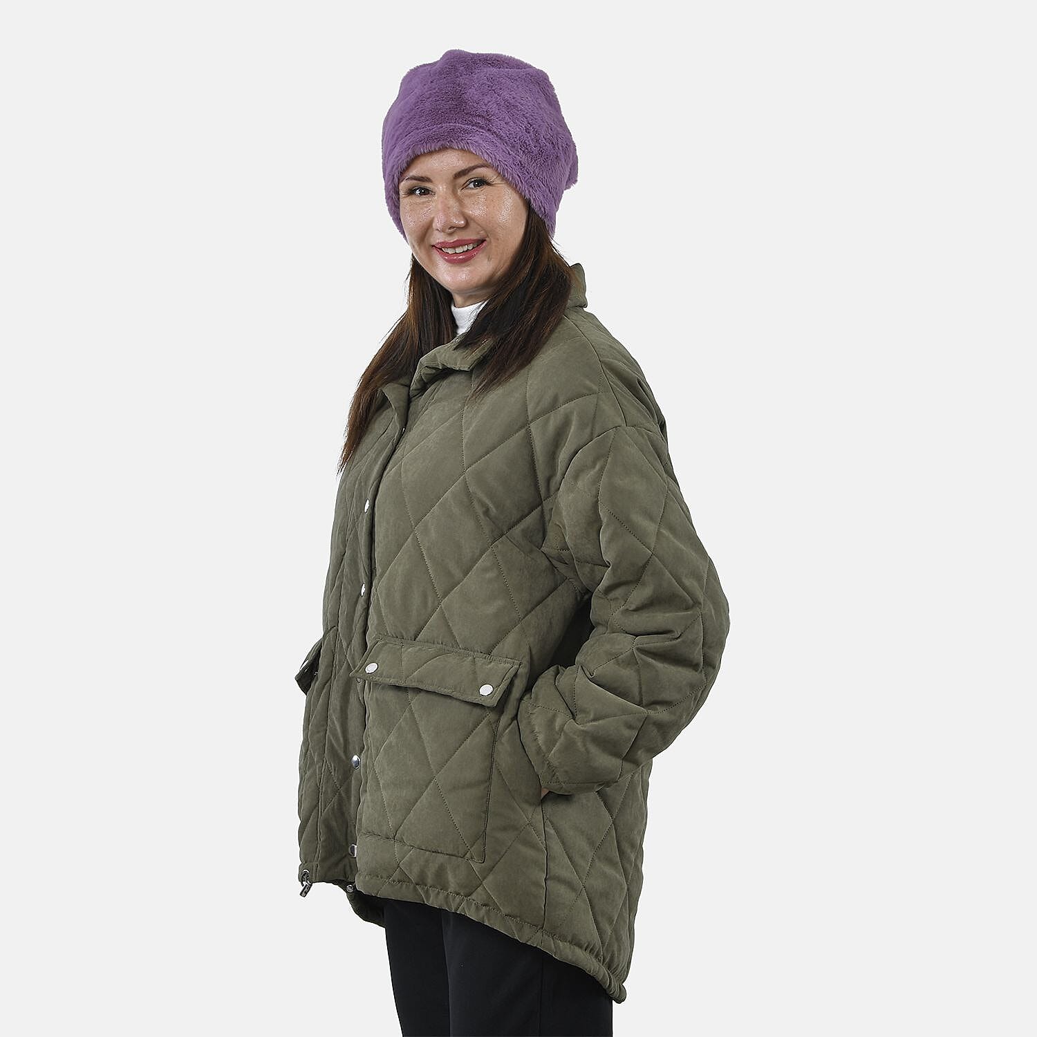 Faux Fur Snood with Drawstring (Size 35x28 Cm) - Purple