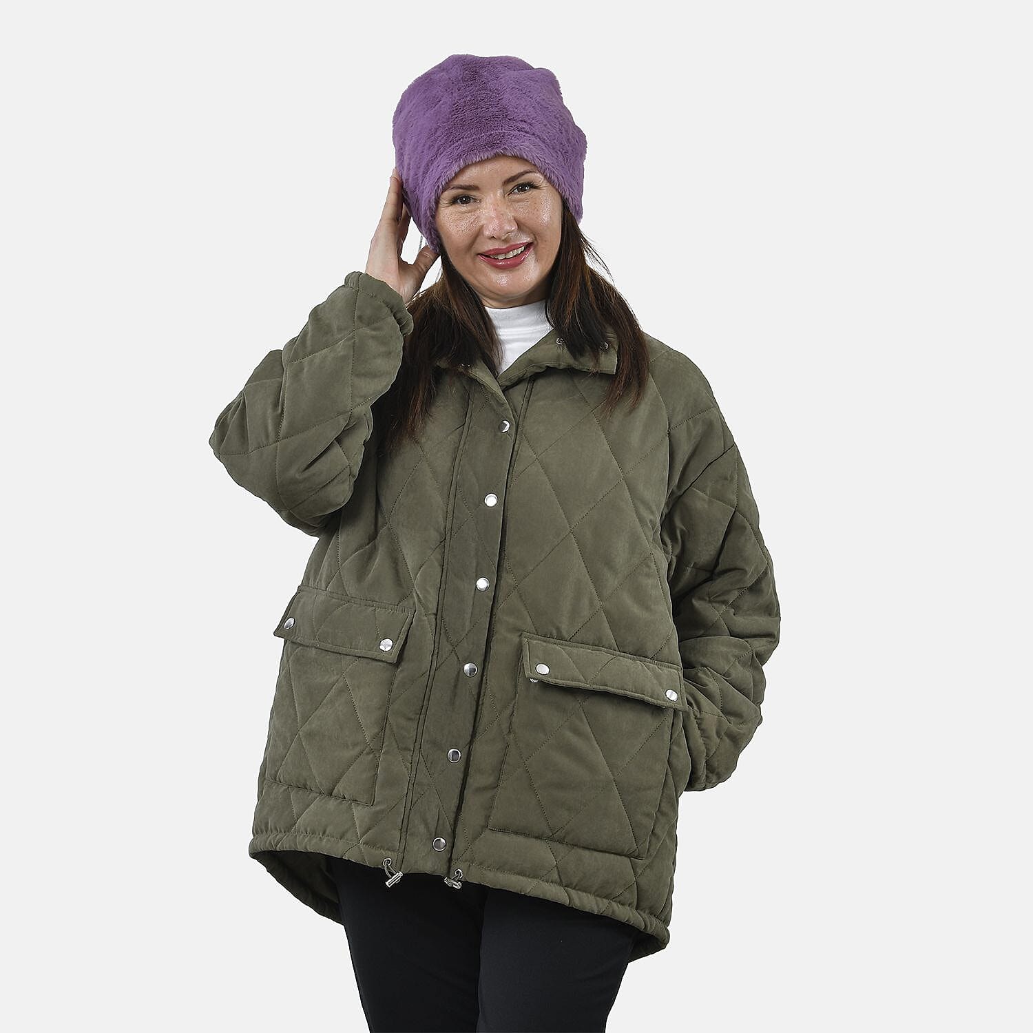 Faux Fur Snood with Drawstring (Size 35x28 Cm) - Purple