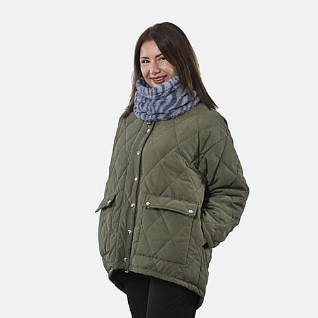 Faux Fur Snood with Drawstring (Size 35x28 Cm) - Grey & Blue