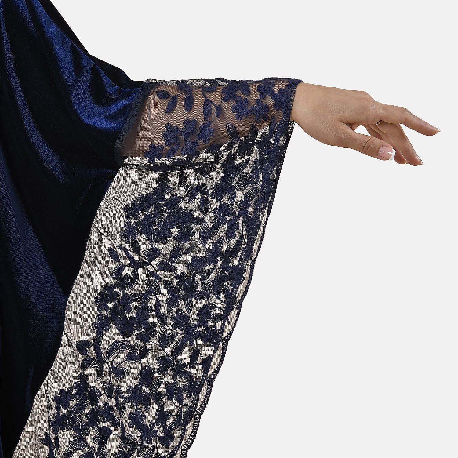 Tamsy Velvet Lace Trim Kaftan Maxi Dress (Size- 8-22) - Navy