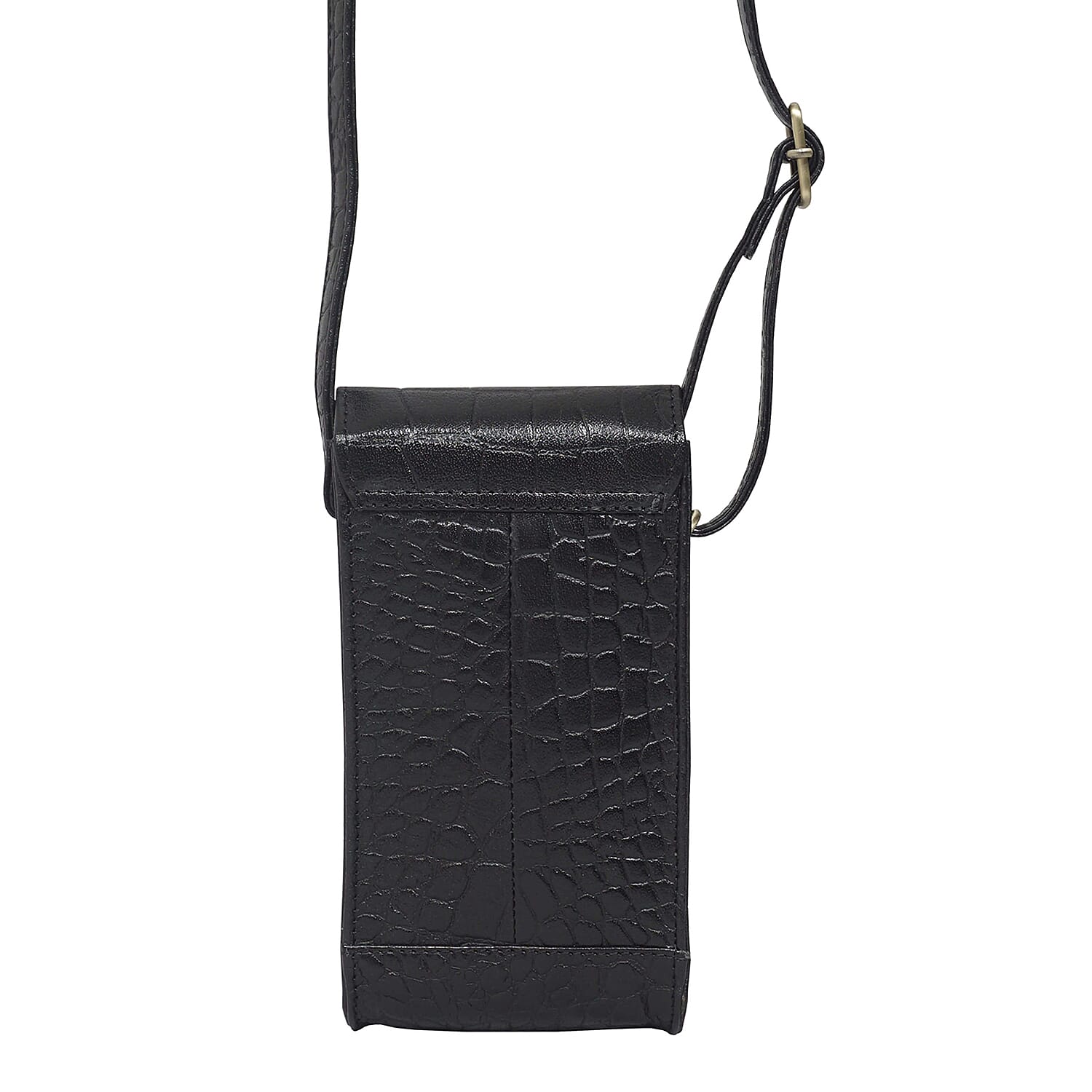 ASSOTS LONDON Tracy 100% Genuine Leather Croc Pattern Mobile Crossbody Bag with Shoulder Strap - Black