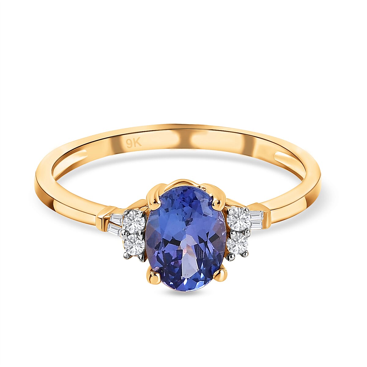 9K Yellow Gold Premium Tanzanite and Diamond Ring 1.14 Ct.