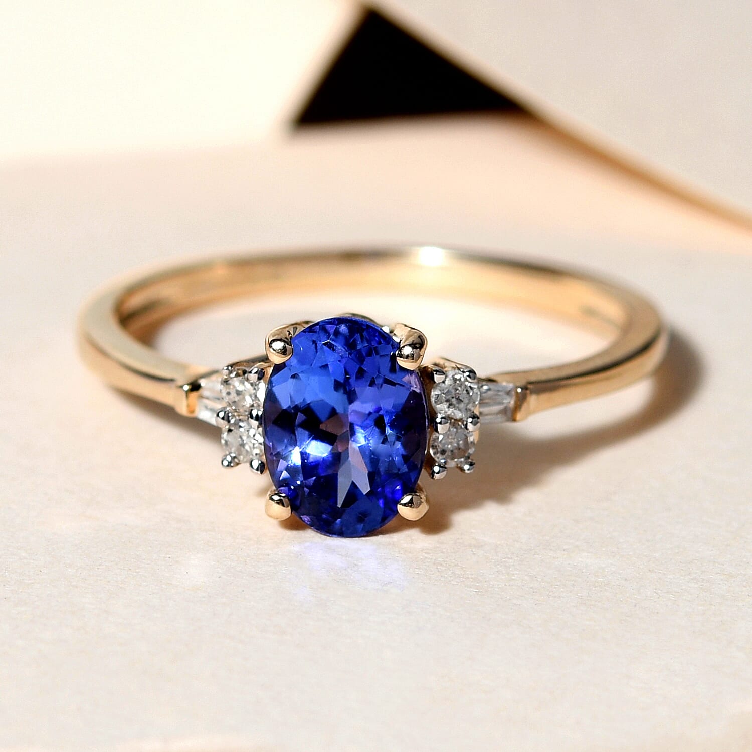 9K Yellow Gold Premium Tanzanite and Diamond Ring 1.14 Ct.
