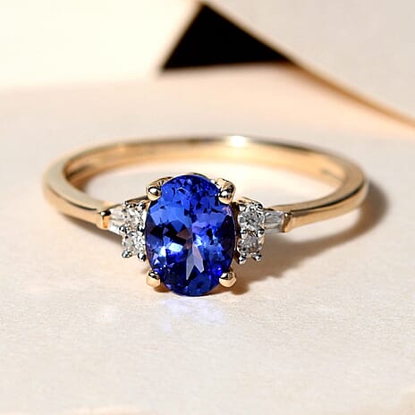 9K Yellow Gold Premium Tanzanite and Diamond Ring 1.14 Ct.