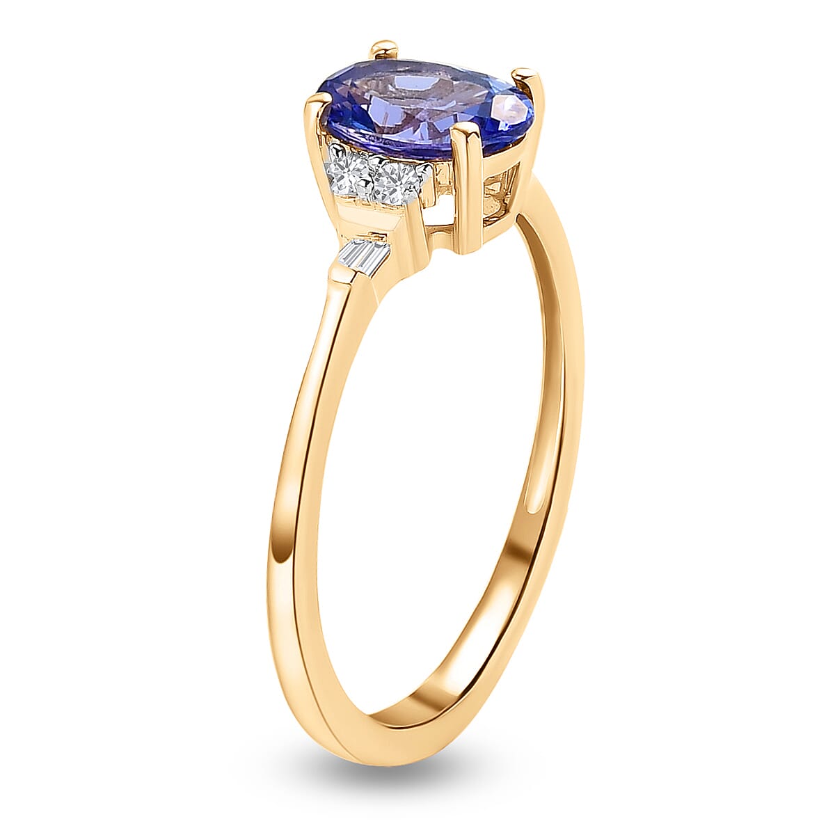9K Yellow Gold Premium Tanzanite and Diamond Ring 1.14 Ct.