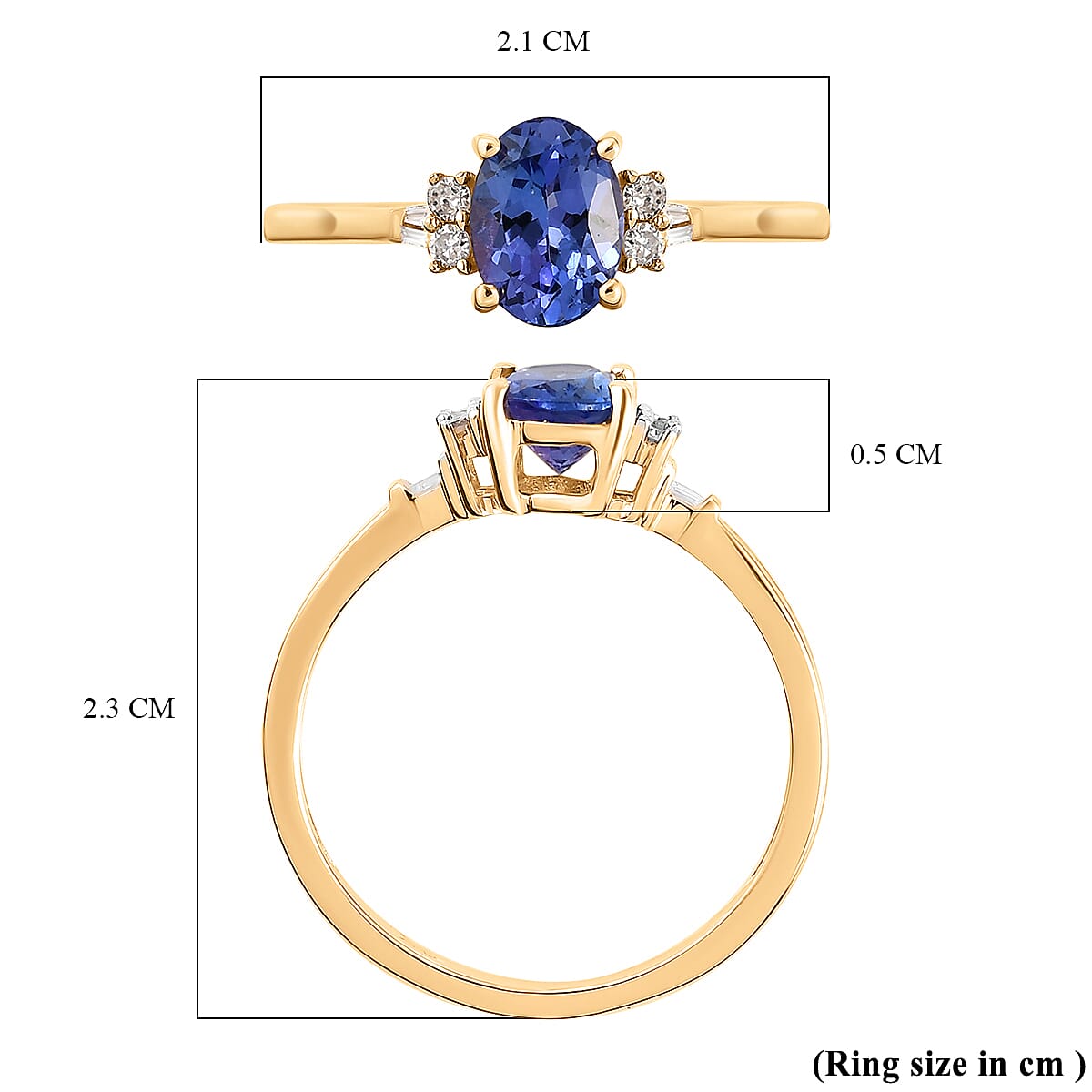 9K Yellow Gold Premium Tanzanite and Diamond Ring 1.14 Ct.