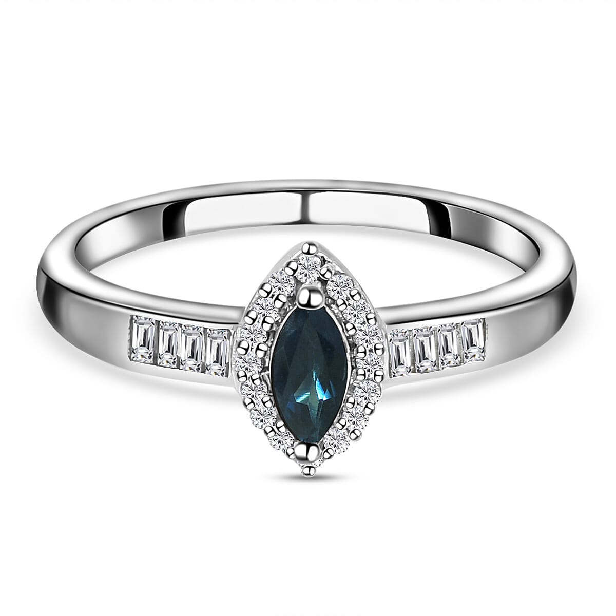 Natural Monte Belo Indicolite and Natural Cambodian Zircon Ring in Platinum Overlay Sterling Silver