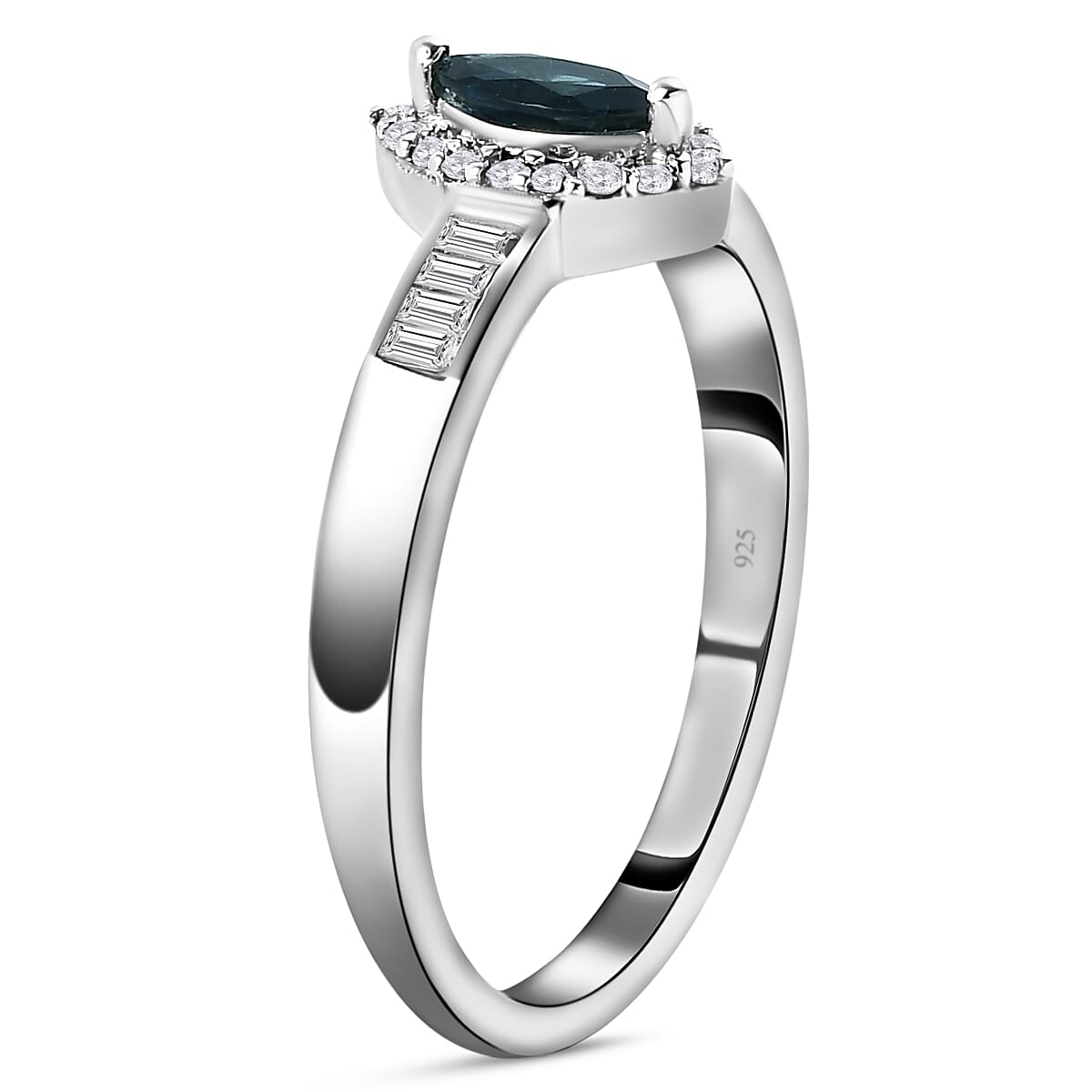 Natural Monte Belo Indicolite and Natural Cambodian Zircon Ring in Platinum Overlay Sterling Silver
