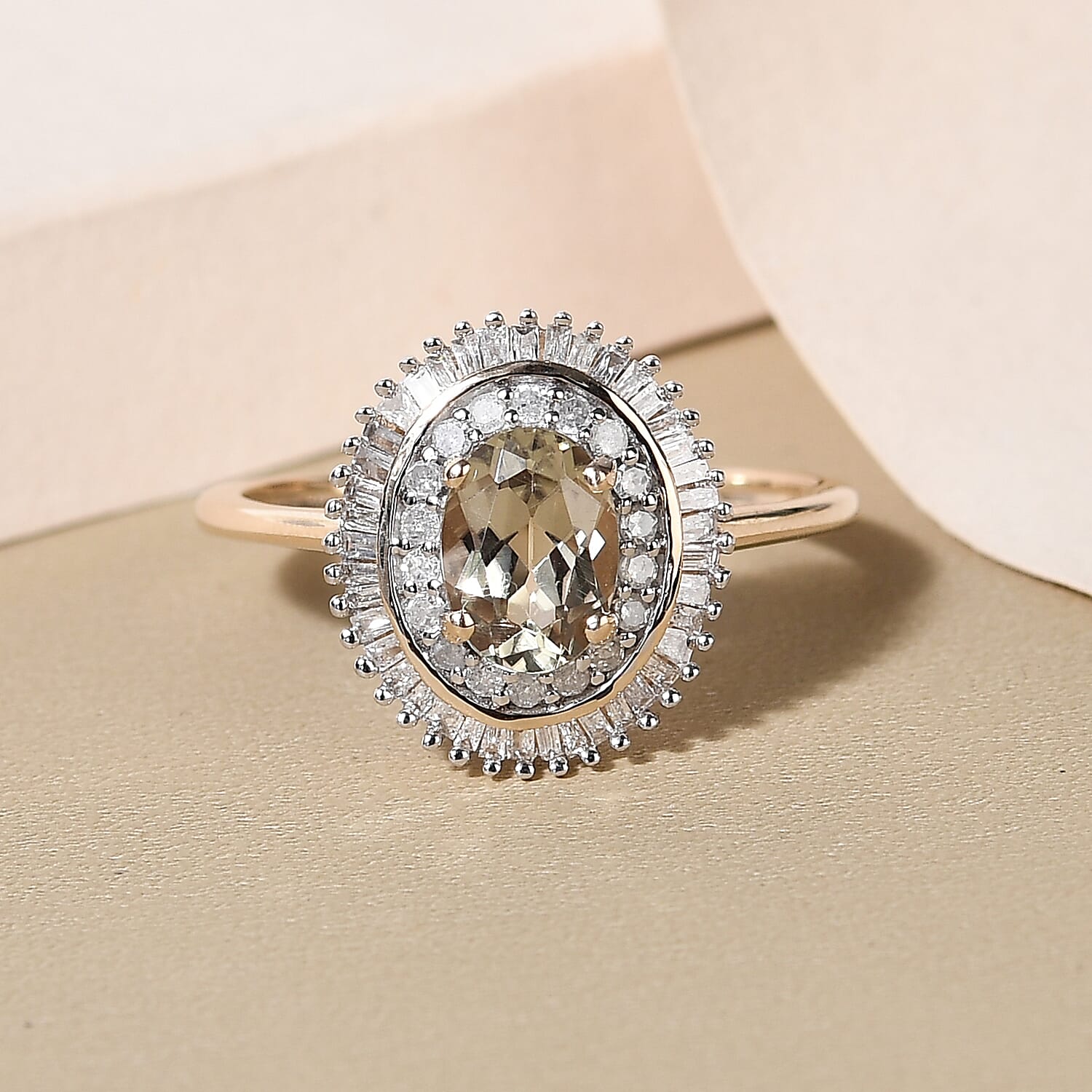 9K Yellow Gold Turkizite and Diamond Ring 1.14 Ct.