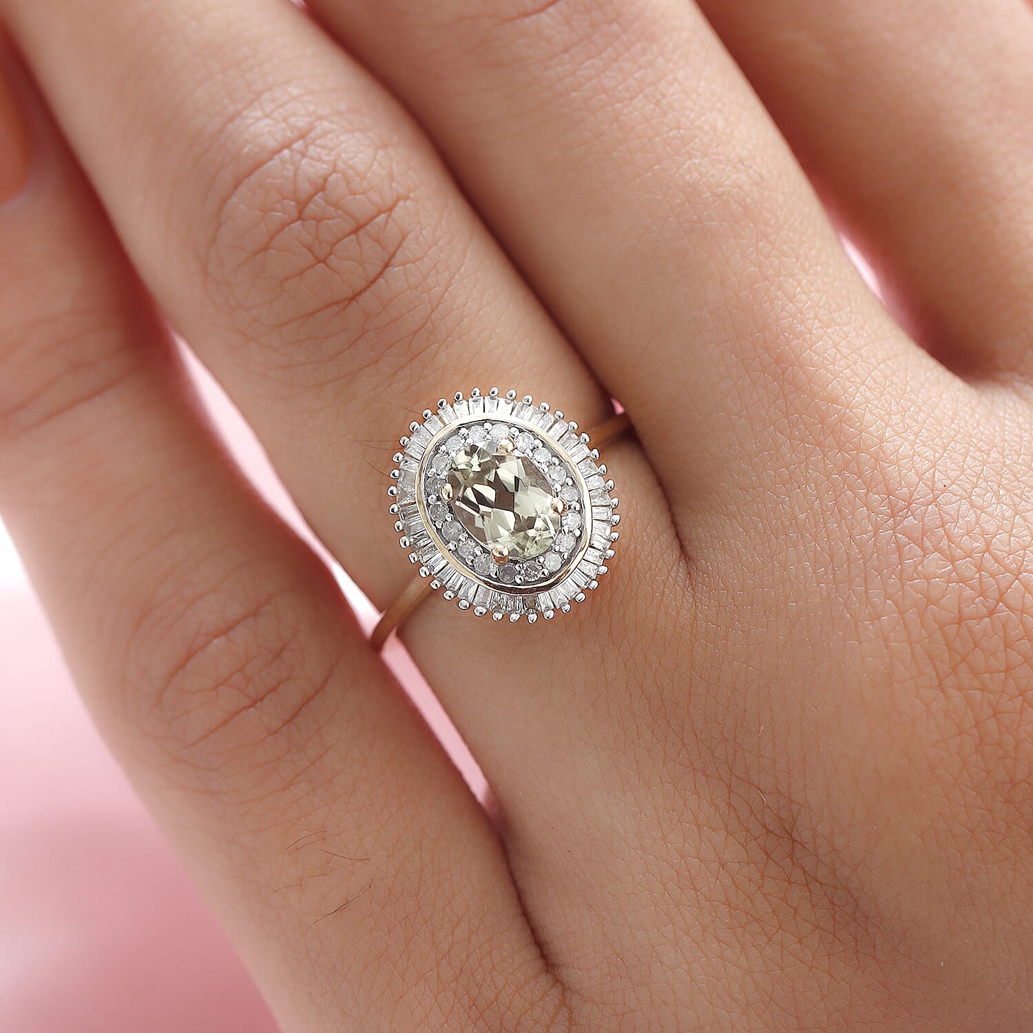 9K Yellow Gold Turkizite and Diamond Ring 1.14 Ct.