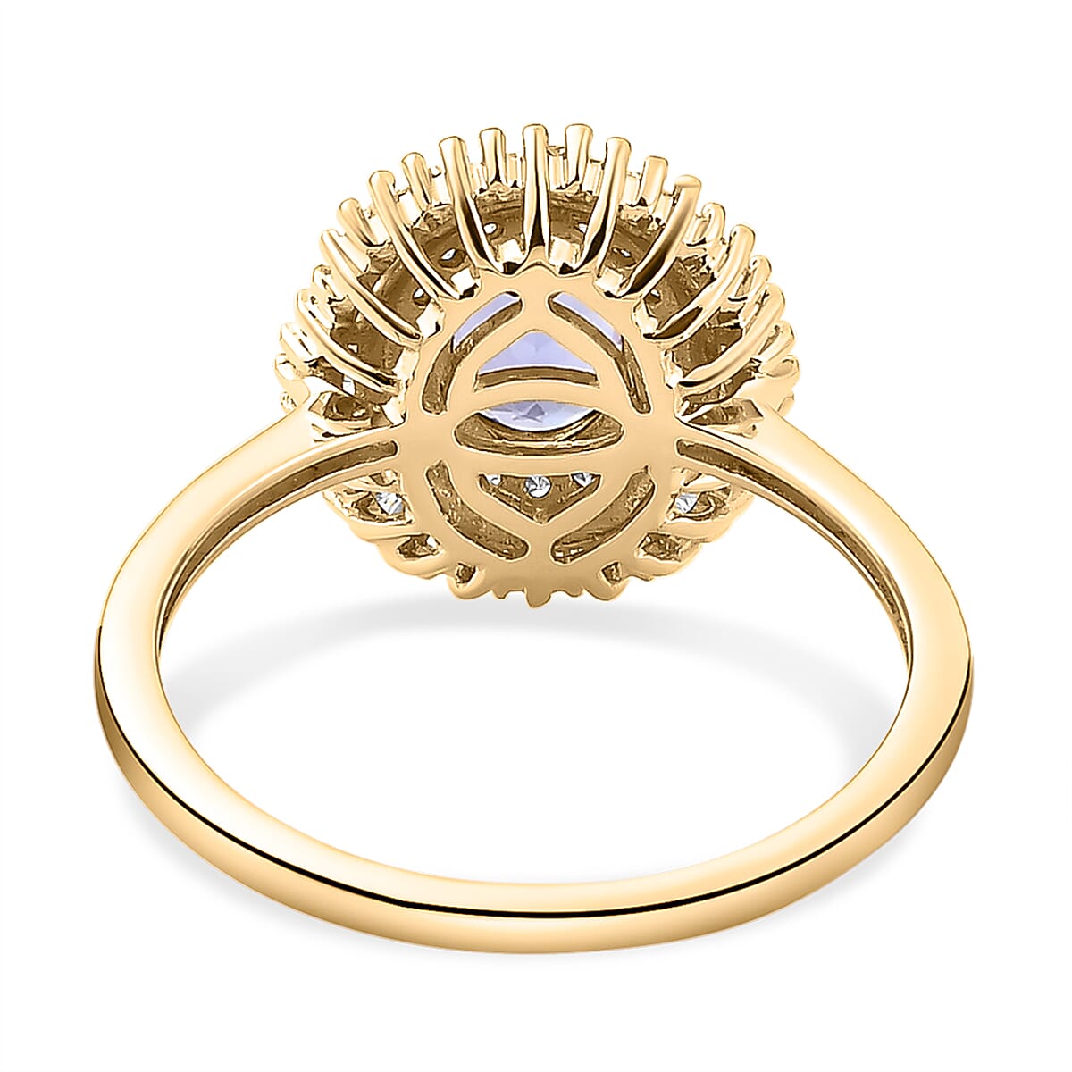 9K Yellow Gold Tanzanite and Diamond Halo Ring 1.08 Ct.