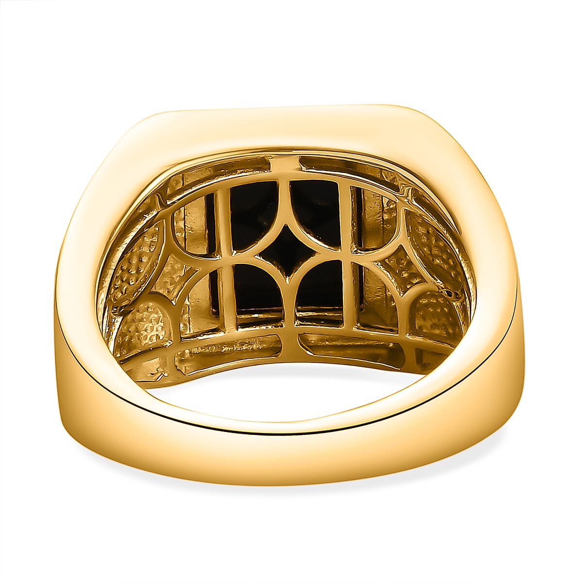 Black Onyx Solitaire Ring in 14K Vermeil Gold Overlay Sterling Silver 3.61 Ct, Silver Wt. 8.52 Gms