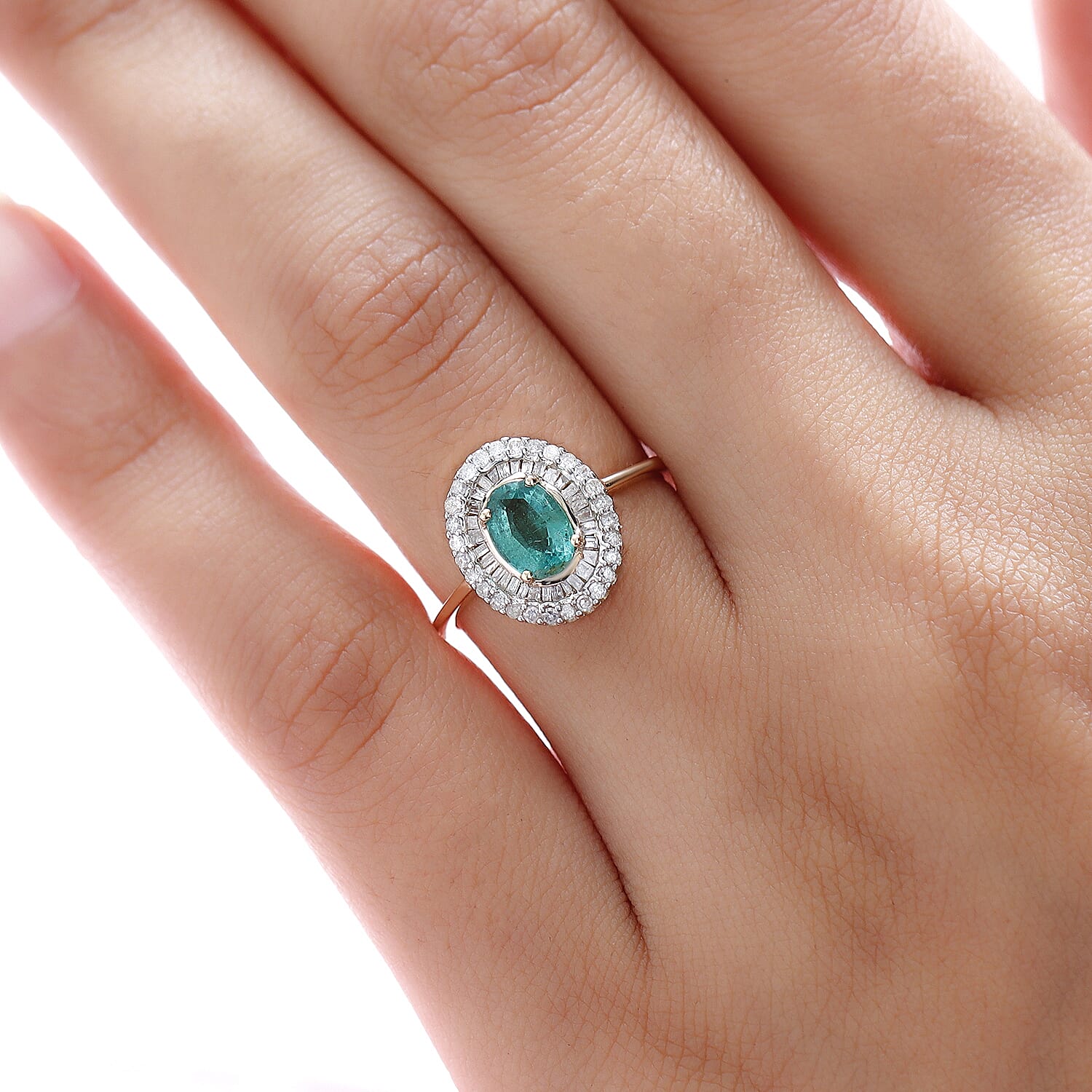 9K Yellow Gold Kagem Zambian Emerald and Diamond Ring 1.06 Ct.