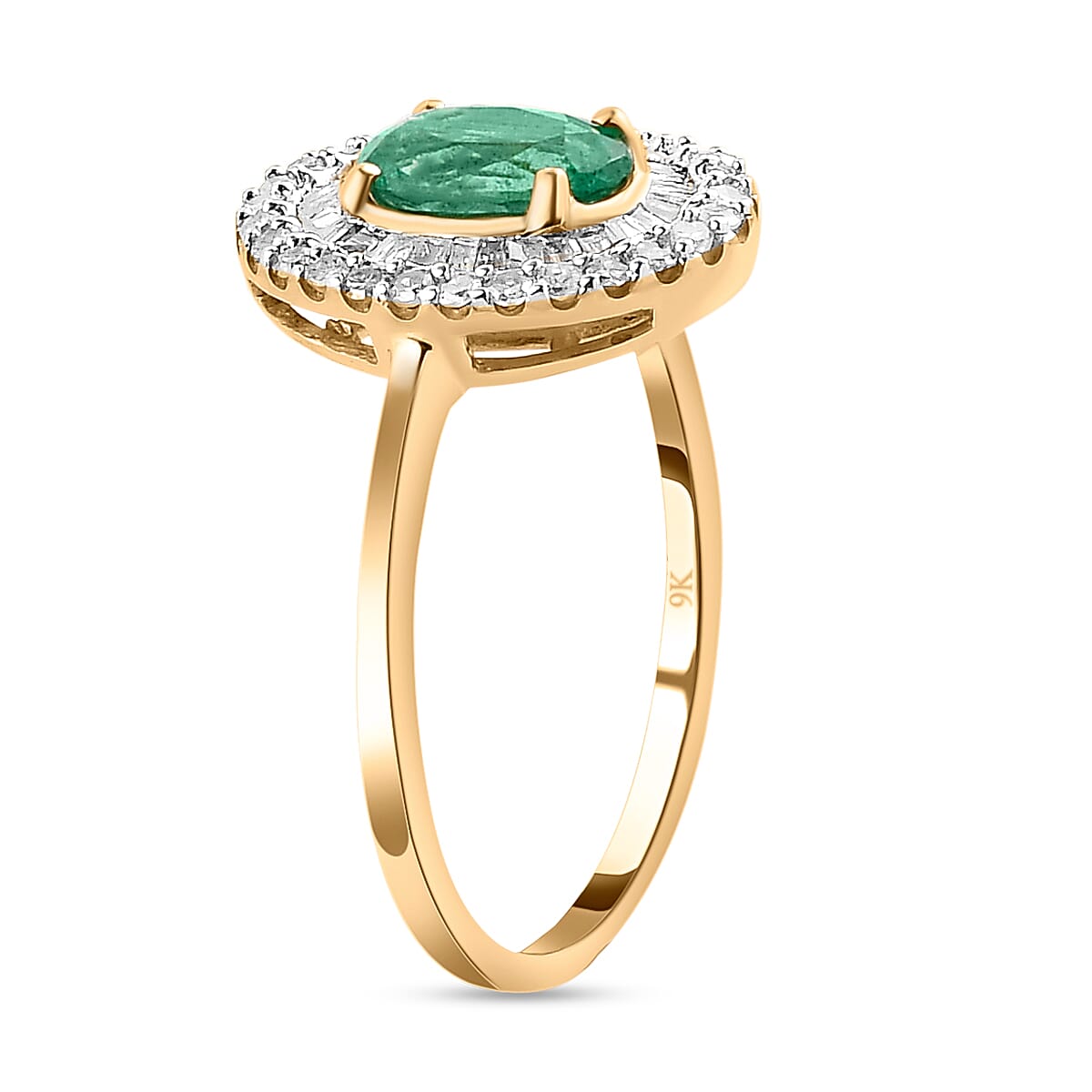 9K Yellow Gold Kagem Zambian Emerald and Diamond Ring 1.06 Ct.