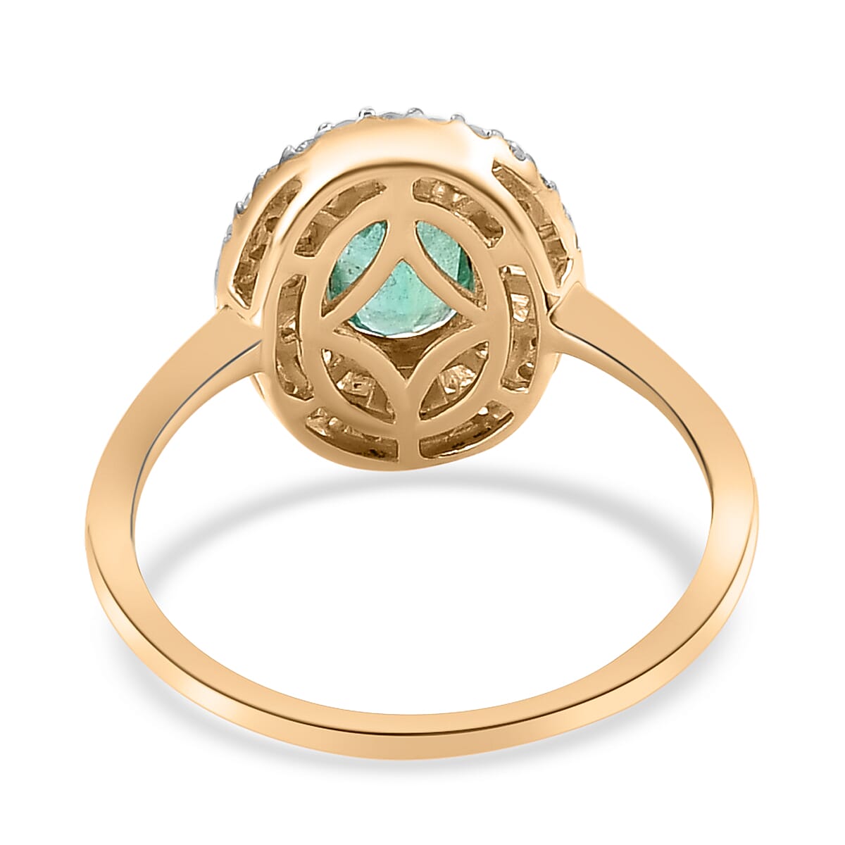 9K Yellow Gold Kagem Zambian Emerald and Diamond Ring 1.06 Ct.