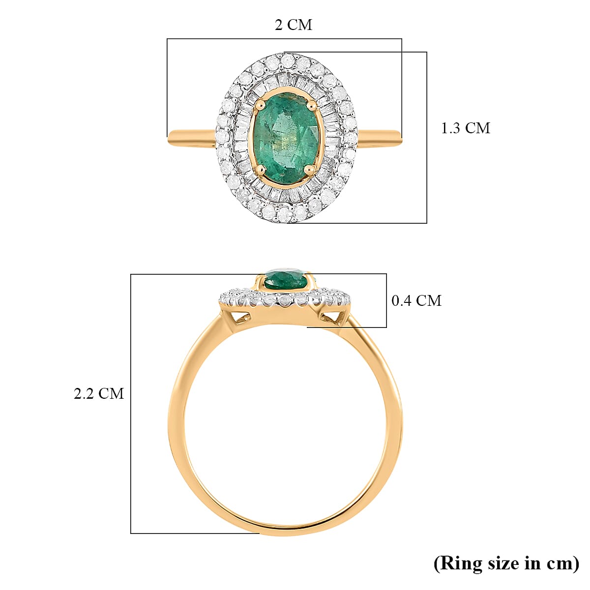 9K Yellow Gold Kagem Zambian Emerald and Diamond Ring 1.06 Ct.