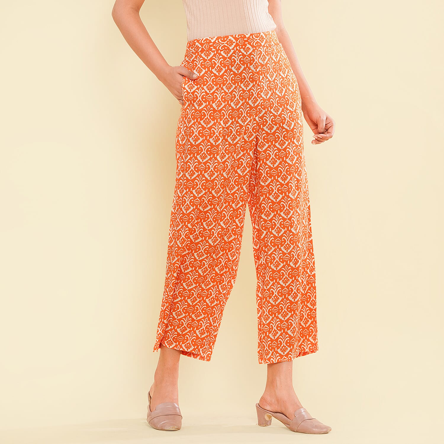 TAMSY Viscose Printed Palazzo - Orange