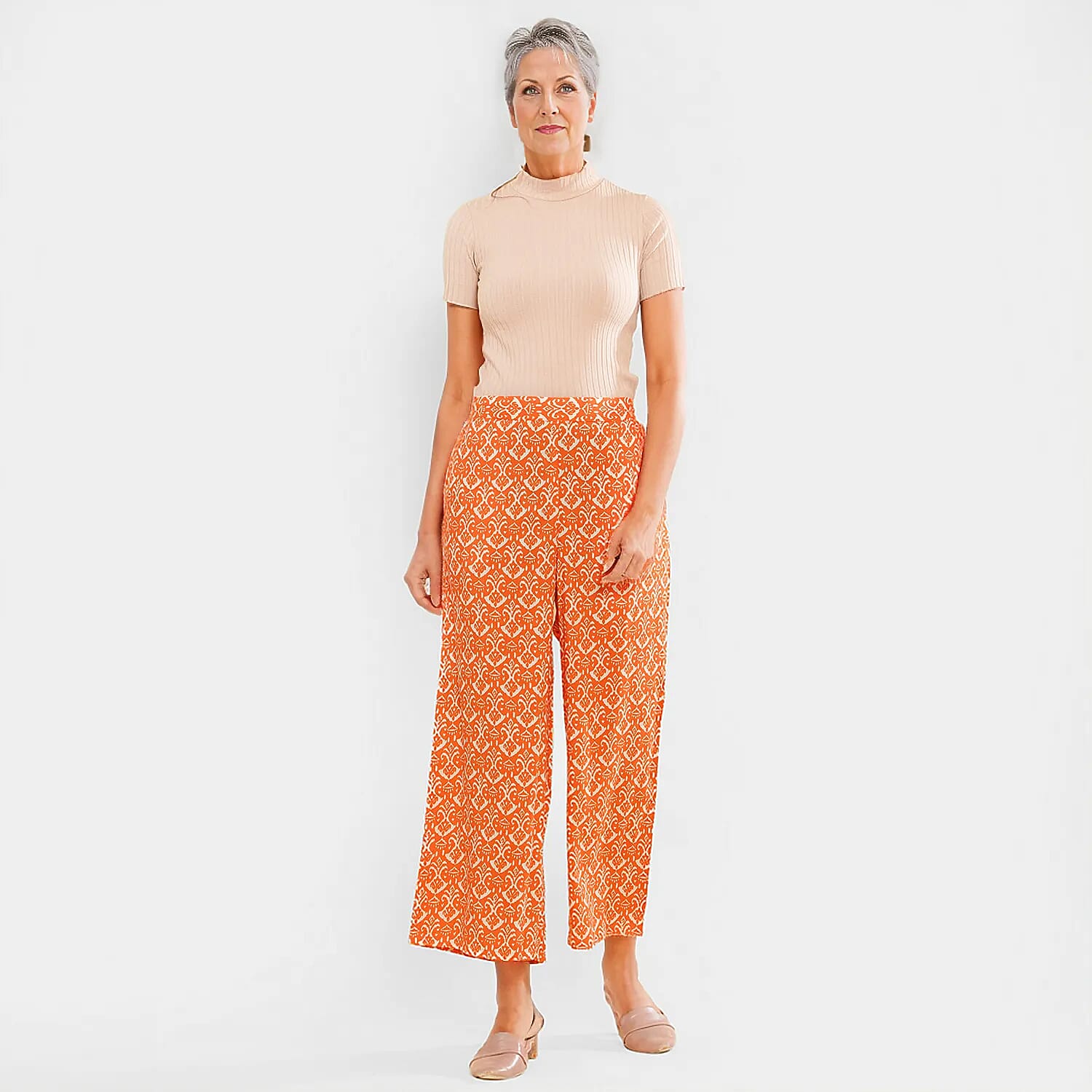 TAMSY 100% Viscose Printed Palazzo (Size L) - Orange