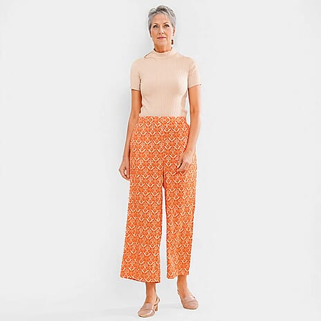 TAMSY 100% Viscose Printed Palazzo (Size L) - Orange