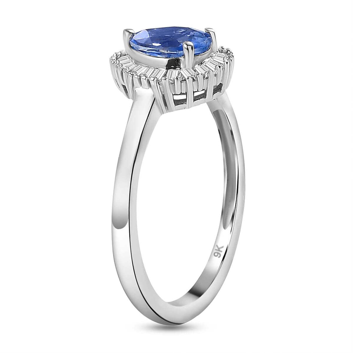 9K White Gold Ceylon Sapphire and Diamond Ring 1.09 Ct.