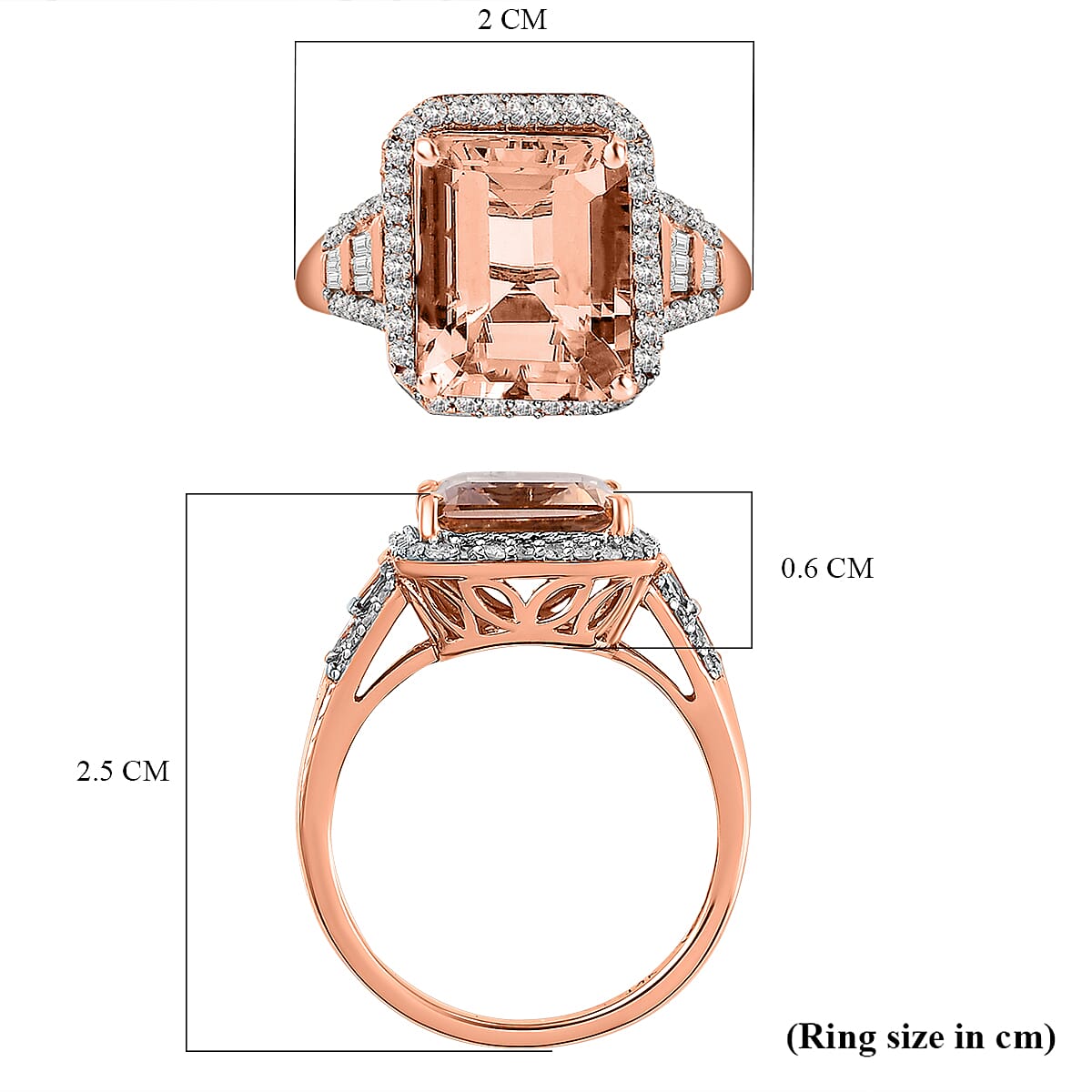 14K Rose Gold Morganite and Round Cut Diamond Halo Ring 4.70 Ct
