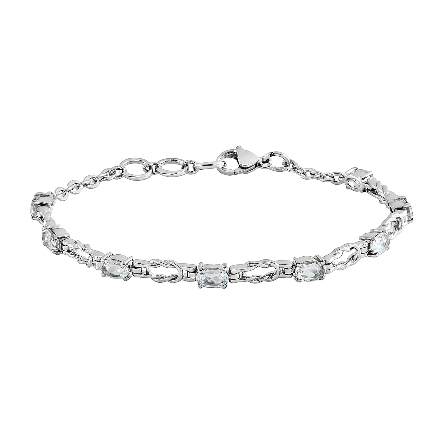 Sky Blue Topaz Bracelet (Size - 7.5) in Stainless Steel 4.15 Ct.