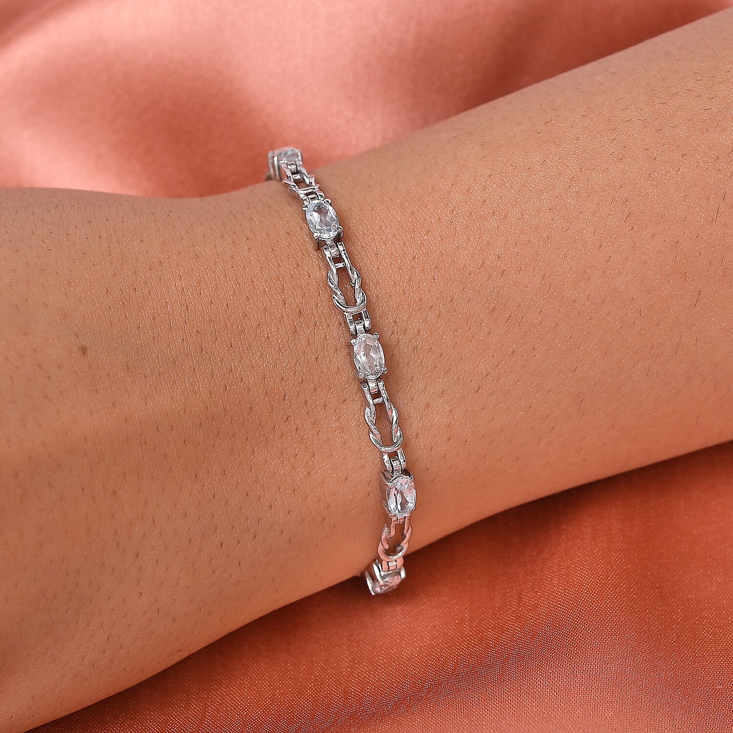 Sky Blue Topaz Bracelet (Size - 7.5) in Stainless Steel 4.15 Ct.