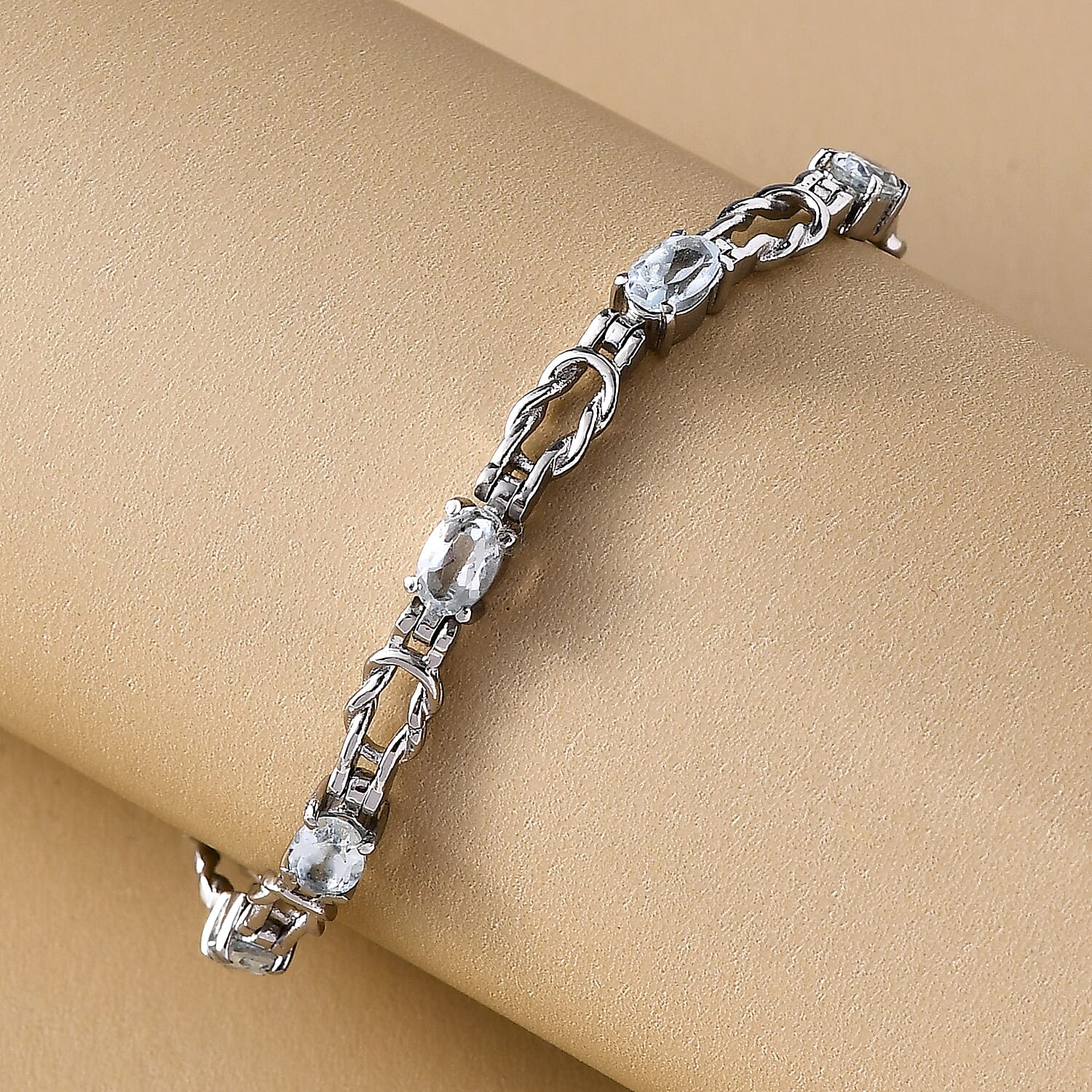 Sky Blue Topaz Bracelet (Size - 7.5) in Stainless Steel 4.15 Ct.