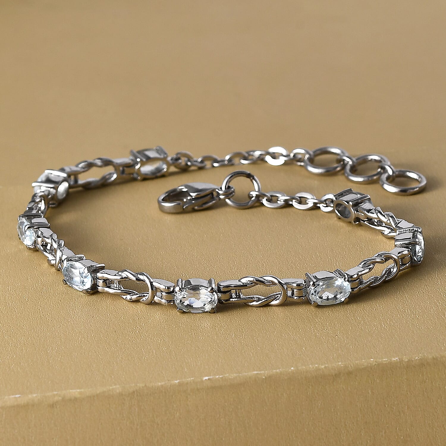 Sky Blue Topaz Bracelet (Size - 7.5) in Stainless Steel 4.15 Ct.
