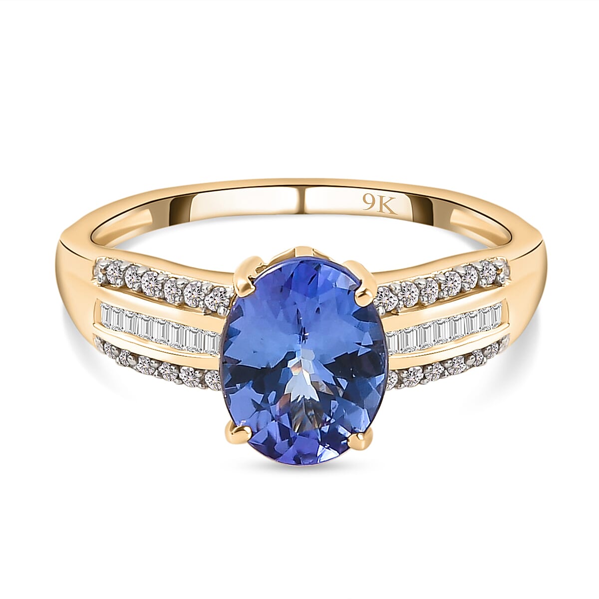9K Yellow Gold Tanzanite and Diamond Ring 2.03 Ct.
