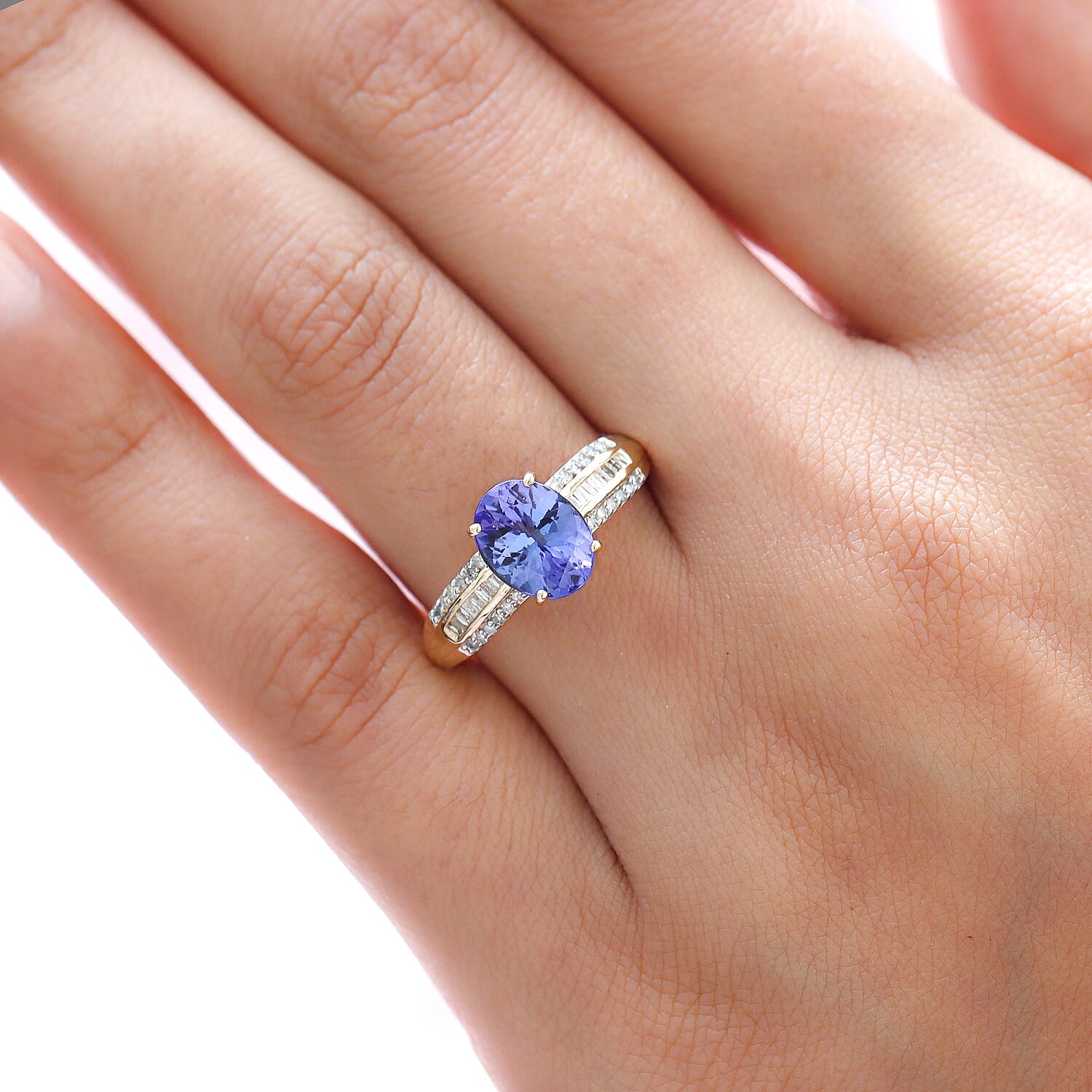 9K Yellow Gold Tanzanite and Diamond Ring 2.03 Ct.