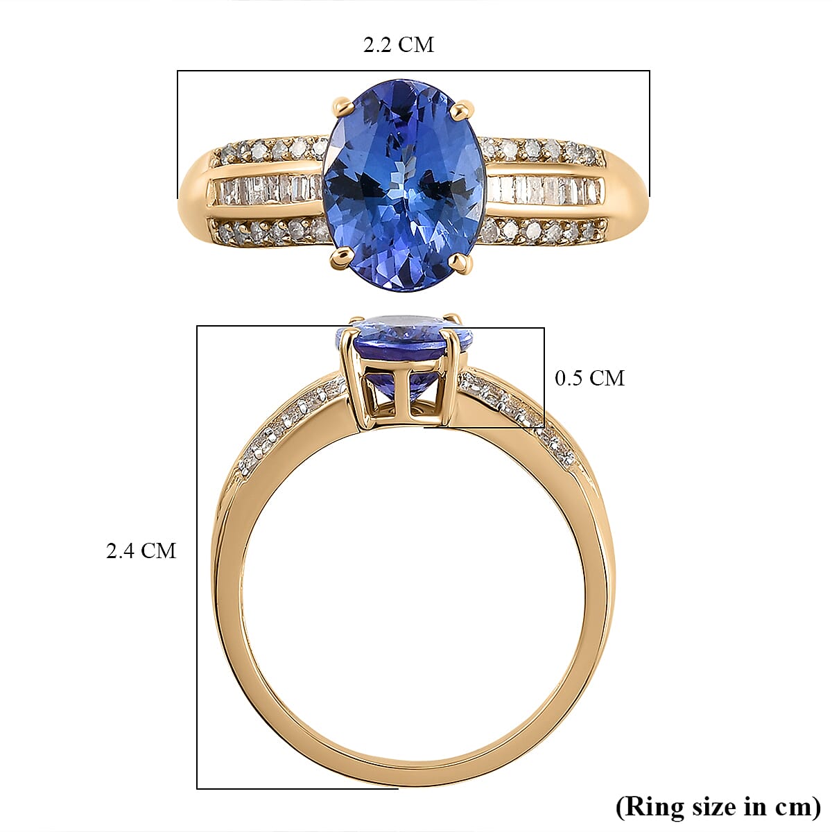 9K Yellow Gold Tanzanite and Diamond Ring 2.03 Ct.