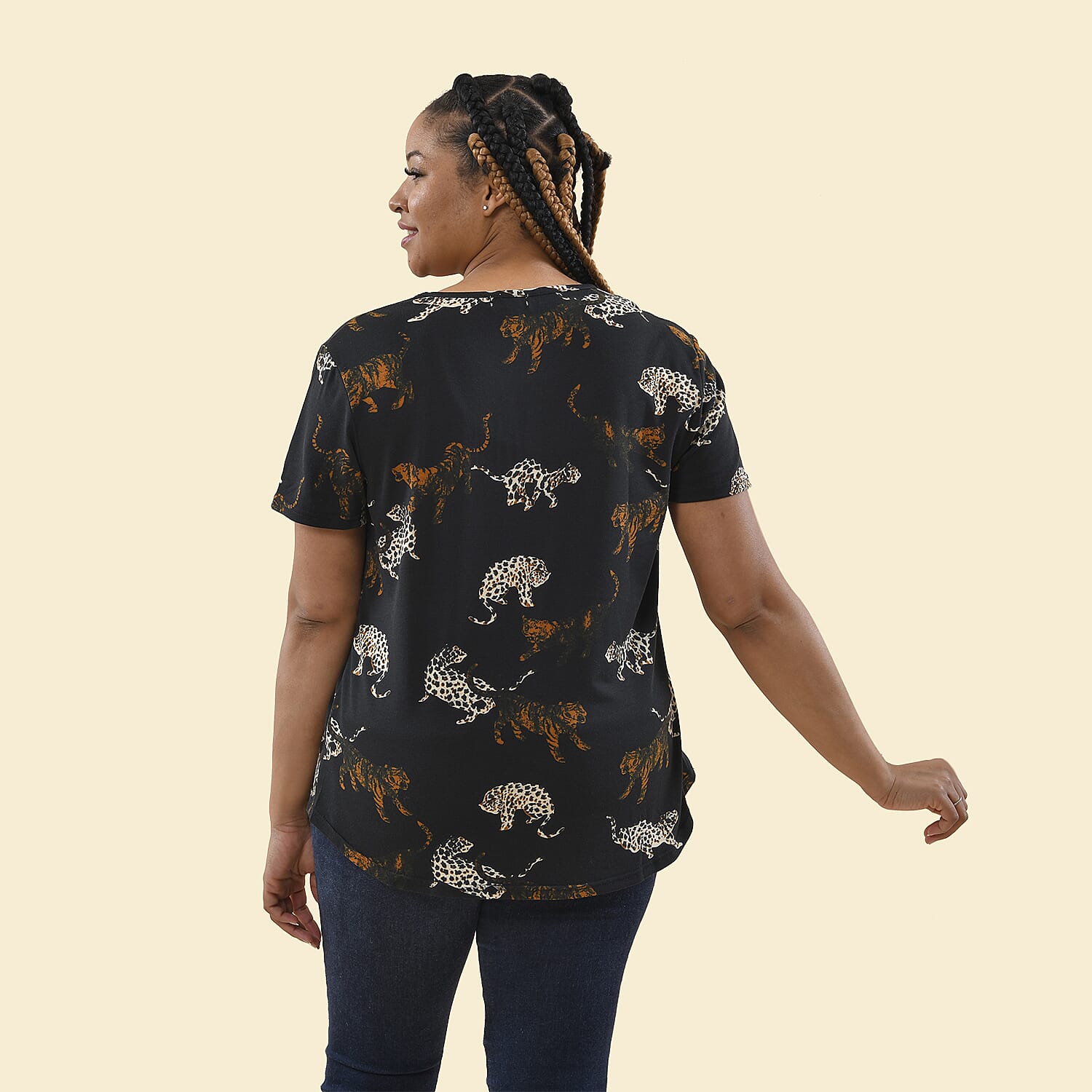 TAMSY Leopard  Printed T-Shirt (Size XL,20-22) - Black