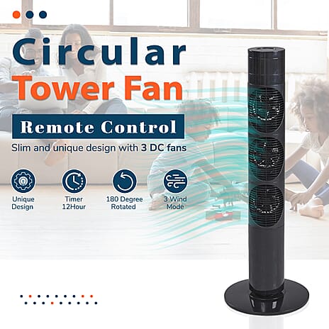 Homesmart - 20W Power Saving 3 Section Tower Fan with 3 Wind Mode and Remote Control (Height 98cm) - Black