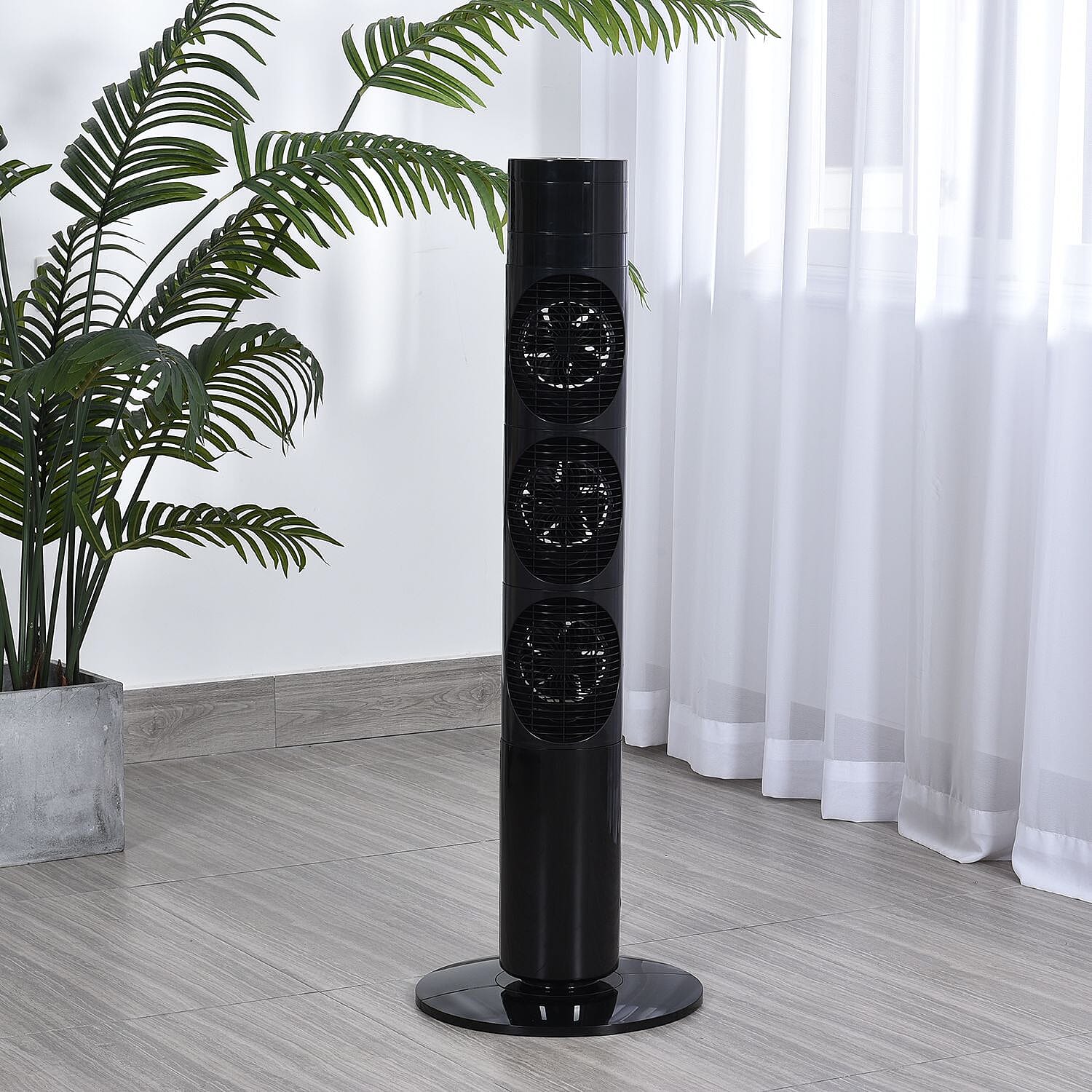 3 Way Multi Directional 20W Power Saving Tower Fan with 3 Wind Mode and Remote Control (Height 98cm) - Black (Costs Less Than 1p Per Hour in Energy)