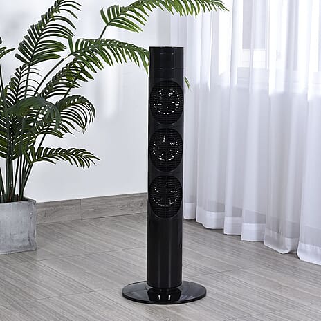 3 Way Multi Directional 20W Power Saving Tower Fan with 3 Wind Mode and Remote Control (Height 98cm) - Black (Costs Less Than 1p Per Hour in Energy)