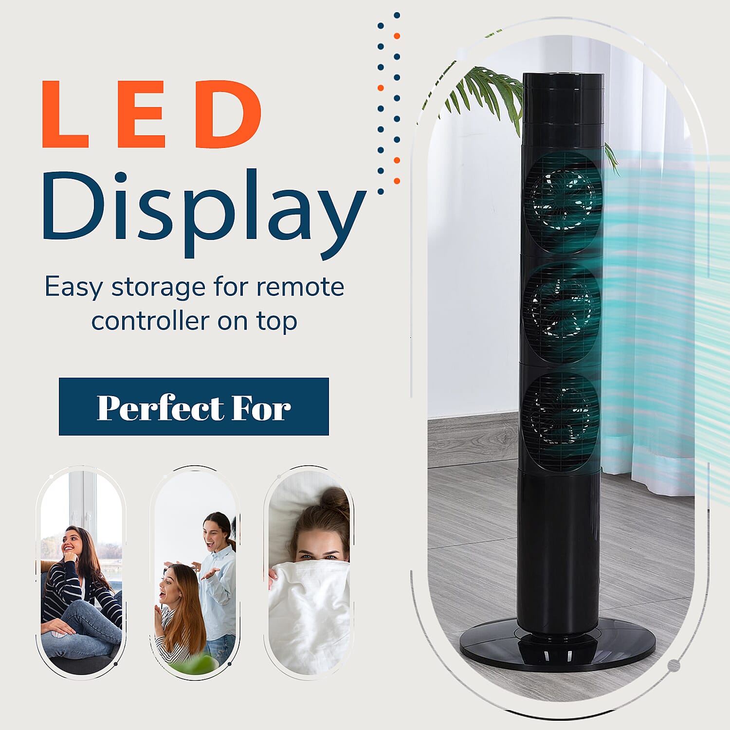 3 Way Multi Directional 20W Power Saving Tower Fan with 3 Wind Mode and Remote Control (Height 98cm) - Black (Costs Less Than 1p Per Hour in Energy)