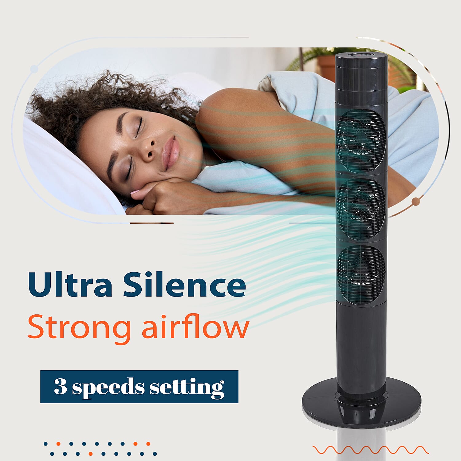 3 Way Multi Directional 20W Power Saving Tower Fan with 3 Wind Mode and Remote Control (Height 98cm) - Black (Costs Less Than 1p Per Hour in Energy)