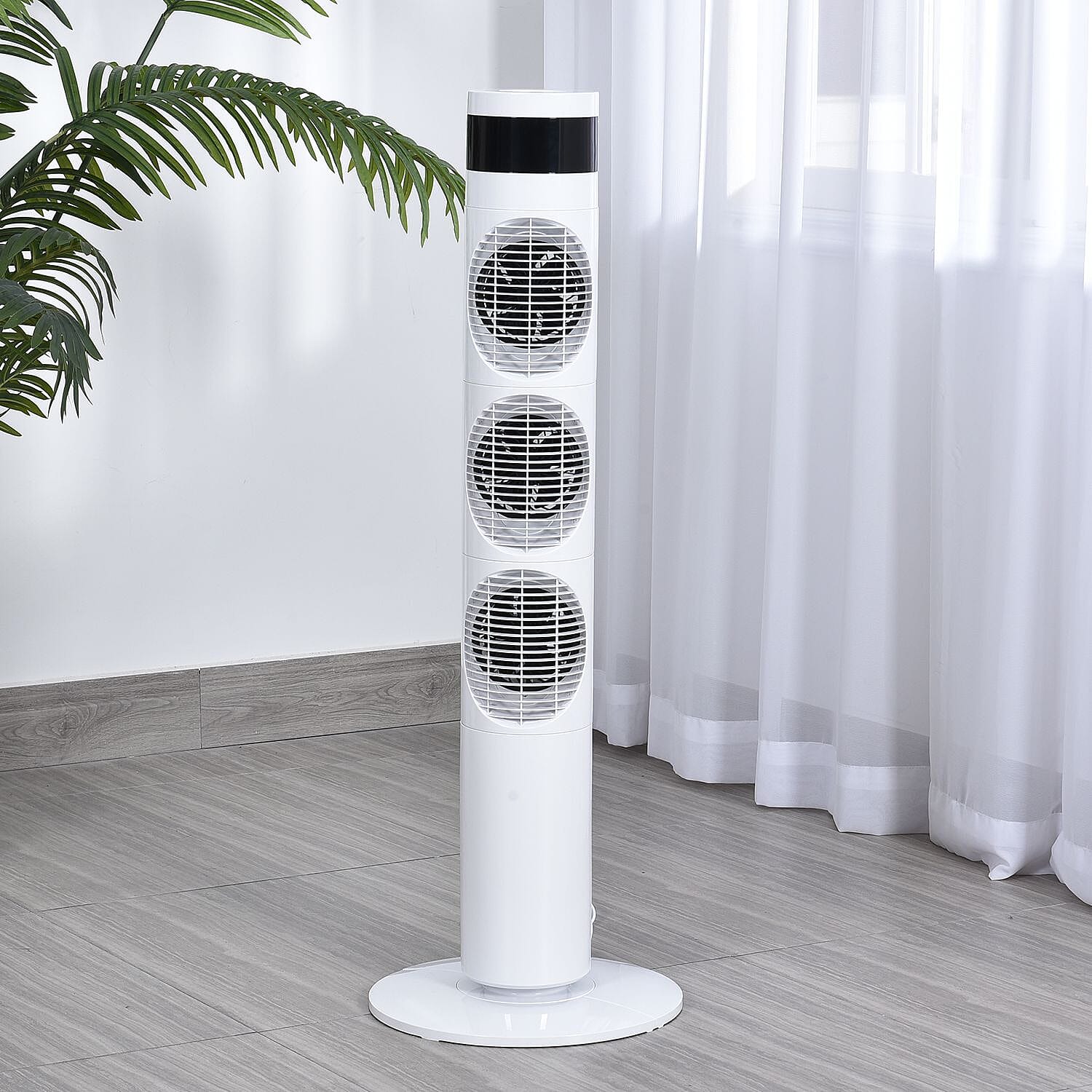 3 Way Multi Directional 20W Power Saving Tower Fan with 3 Wind Mode and Remote Control (Height 98cm) - White (Costs Less Than 1p Per Hour in Energy)