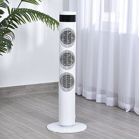 3 Way Multi Directional 20W Power Saving Tower Fan with 3 Wind Mode and Remote Control (Height 98cm) - White (Costs Less Than 1p Per Hour in Energy)