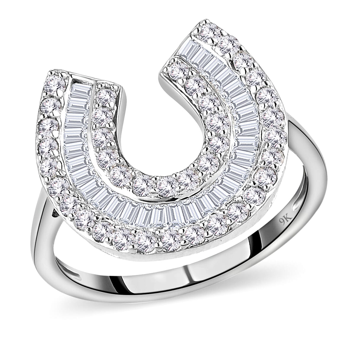 9K White Gold SGL Certified Diamond (I3/G-H) Horseshoe Ring 1.00 Ct.