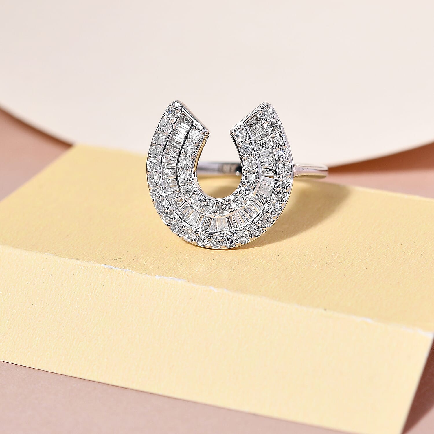 9K White Gold SGL Certified Diamond (I3/G-H) Horseshoe Ring 1.00 Ct.