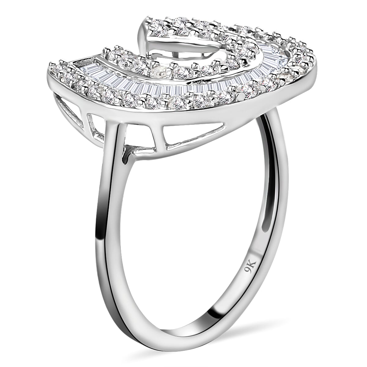 9K White Gold SGL Certified Diamond (I3/G-H) Horseshoe Ring 1.00 Ct.