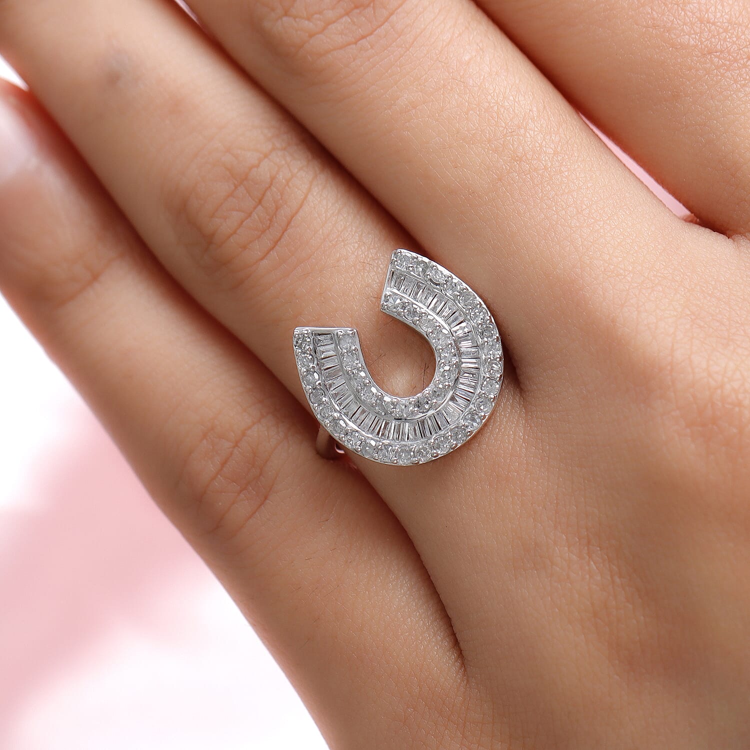 9K White Gold SGL Certified Diamond (I3/G-H) Horseshoe Ring 1.00 Ct.