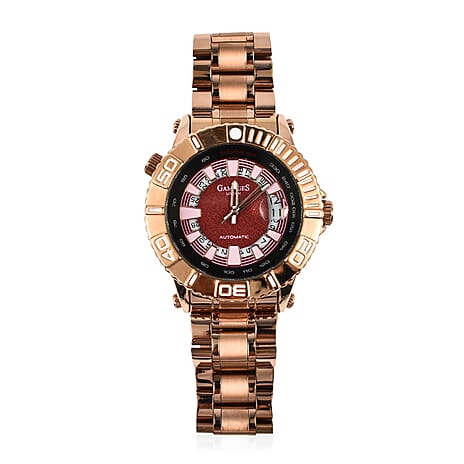 Gamages Of London Labyrinth Automatic Movement Red Dial Water Resistant Watch in Rose Gold Colour Chain Strap