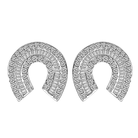 9K White Gold SGL Certified Diamond (I3-G-H) Horseshoe Earrings (With Push Back) 1.02 Ct.