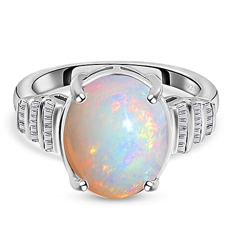 Ethiopian Welo Opal and Diamond Ring in Platinum Overlay Sterling Silver 2.80 Ct.